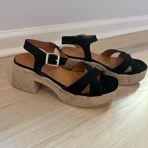 Sezane Black Suede Espadrille Sandals